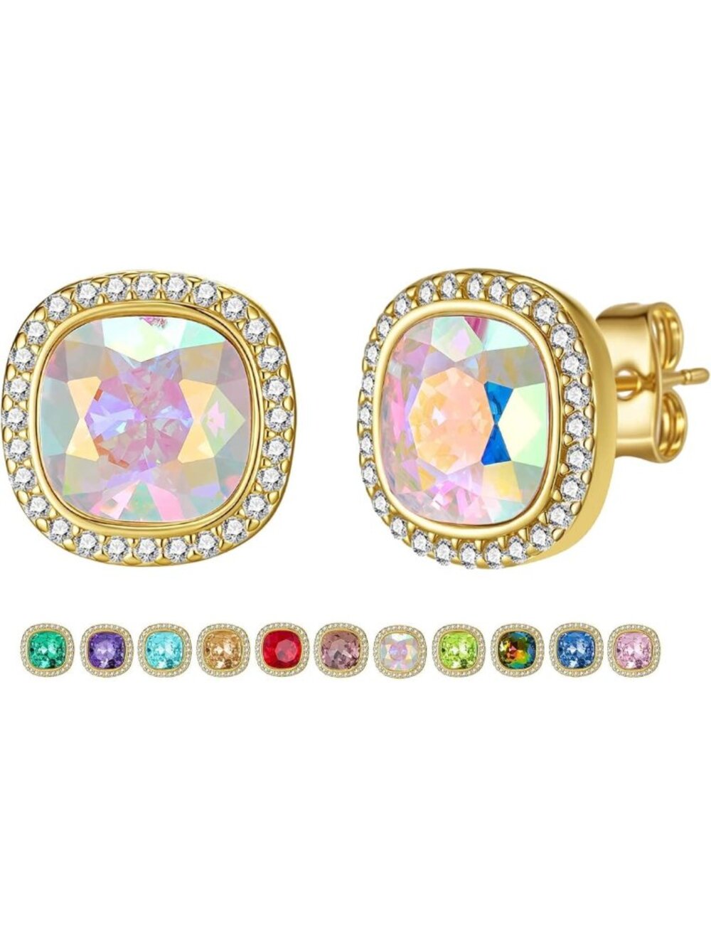 Elegant Square Halo Stud Earrings with Austrian Crystals for Women - Sparkling